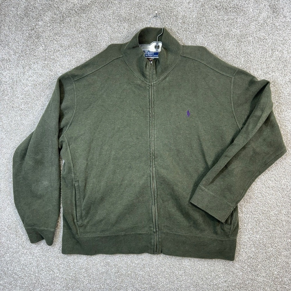 Polo Ralph Lauren Mens XL Full Zip Mock Neck Jacket Olive Green Purple Pony